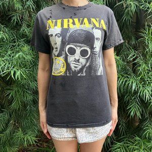Nirvana 90s Grunge Punk Rock Black short sleeve crewneck T-shirt Size M
